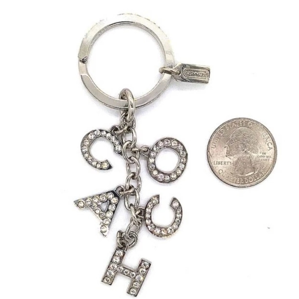 COACH Crystal Pave Silver Multi Charm Keychain Key Ring FOB Accessory rare. NWOT - Picture 2 of 6
